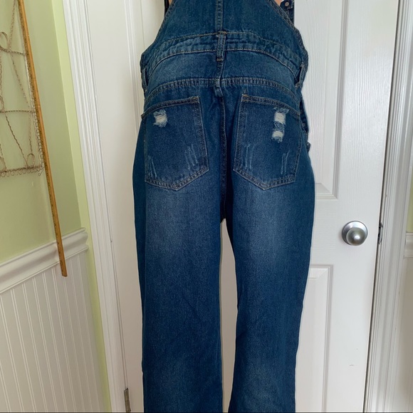 BASE GIRL NEW JENS Blue Distressed Overalls XL - Picture 14 of 14